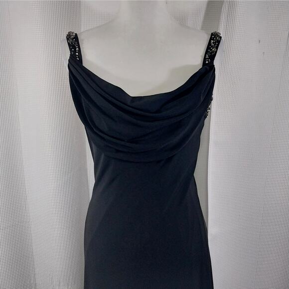 NWT! CALVIN KLEIN! GORGEOUS JEWELED/,BEADED STRAPS BLACK STRETCH KNIT GOWN! SZ 6 - Picture 3 of 11